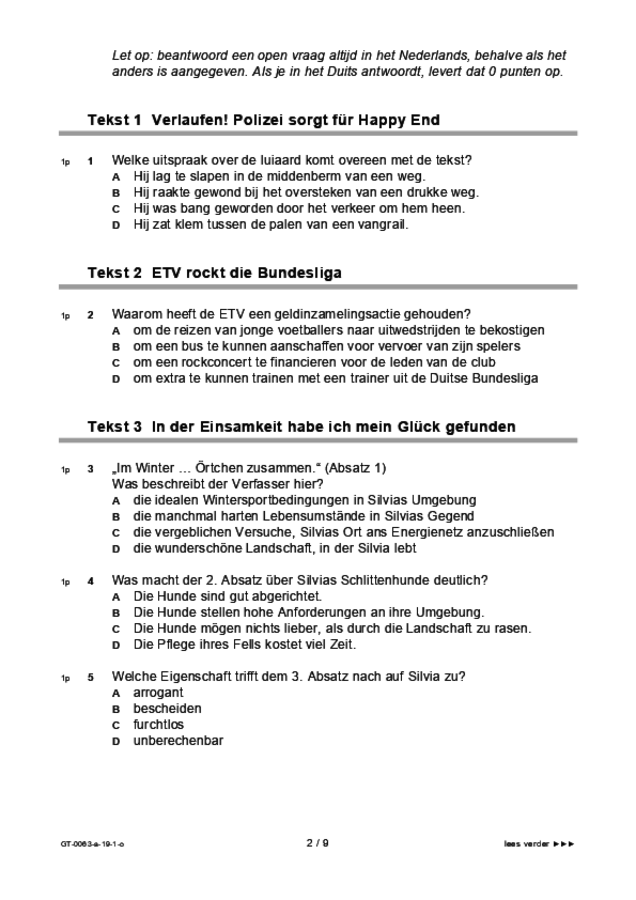 Opgaven examen VMBO GLTL Duits 2019, tijdvak 1. Pagina 2