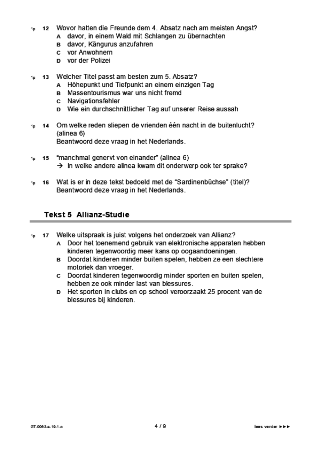 Opgaven examen VMBO GLTL Duits 2019, tijdvak 1. Pagina 4