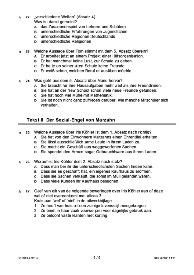 Opgaven examen VMBO GLTL Duits 2019, tijdvak 1. Pagina 6
