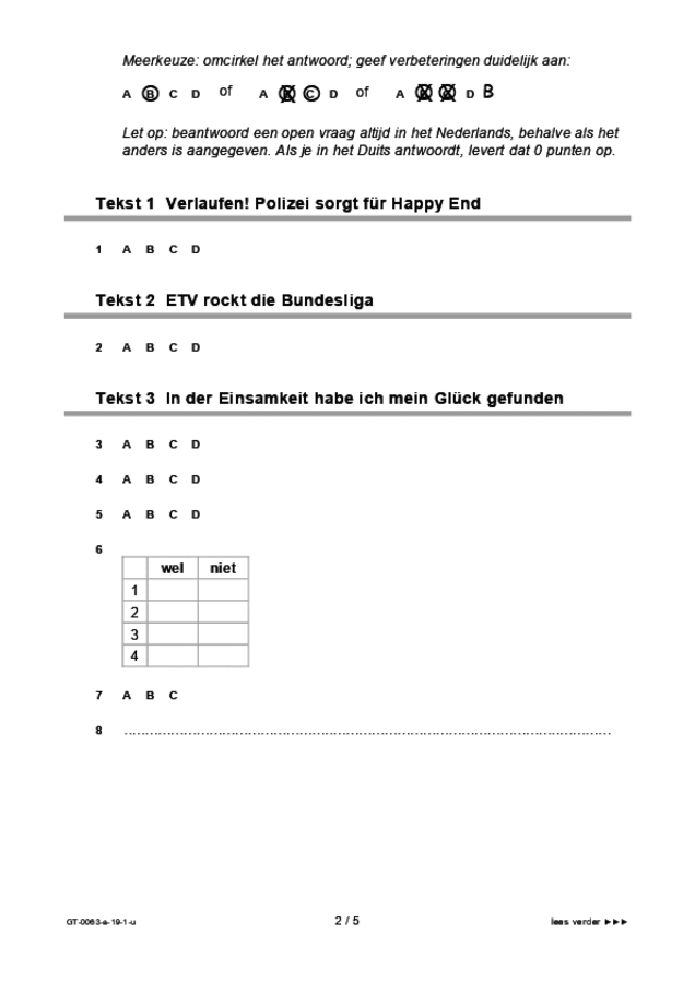 Uitwerkbijlage examen VMBO GLTL Duits 2019, tijdvak 1. Pagina 2