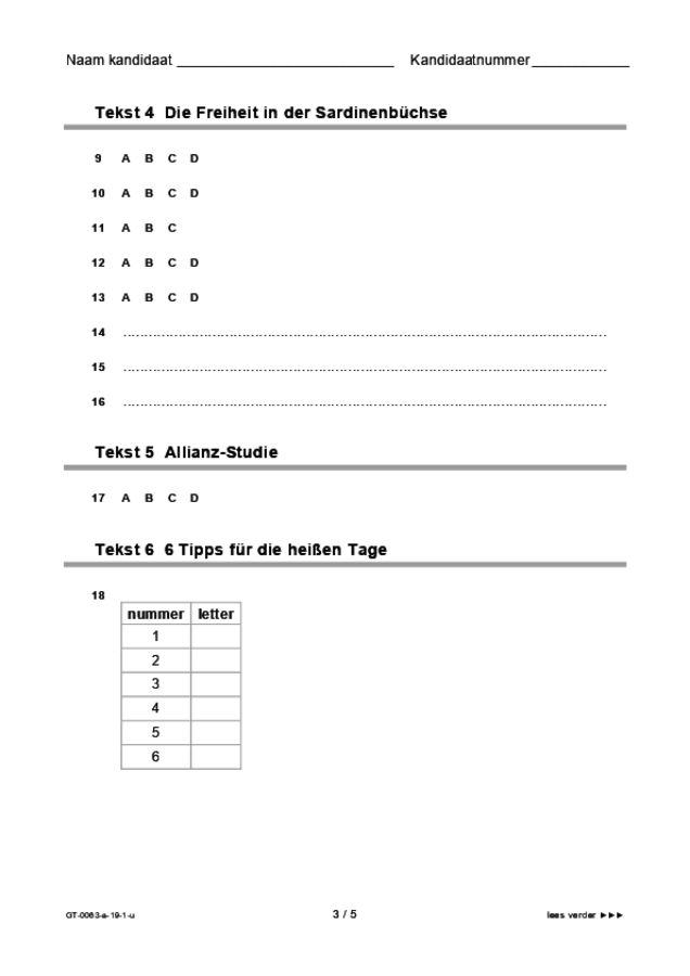 Uitwerkbijlage examen VMBO GLTL Duits 2019, tijdvak 1. Pagina 3