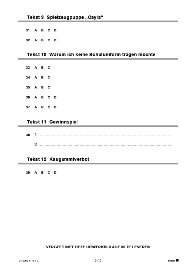 Uitwerkbijlage examen VMBO GLTL Duits 2019, tijdvak 1. Pagina 5