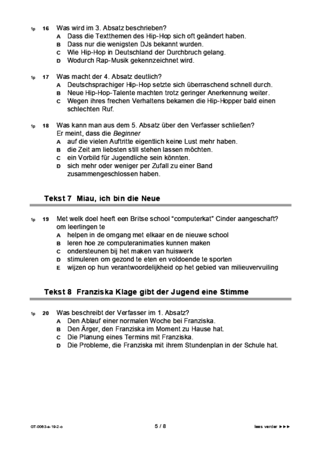 Opgaven examen VMBO GLTL Duits 2019, tijdvak 2. Pagina 5