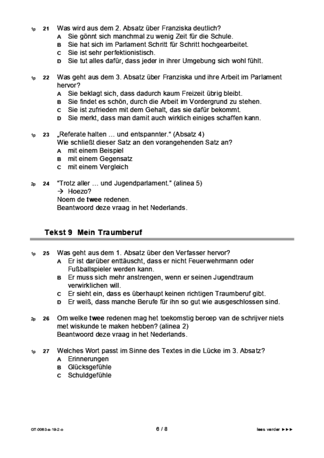 Opgaven examen VMBO GLTL Duits 2019, tijdvak 2. Pagina 6