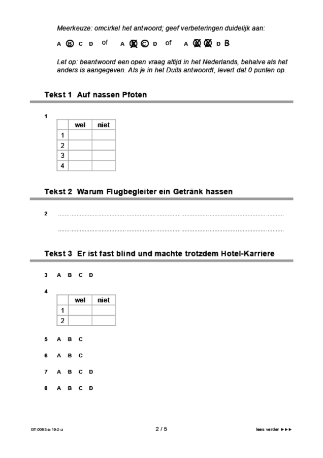 Uitwerkbijlage examen VMBO GLTL Duits 2019, tijdvak 2. Pagina 2