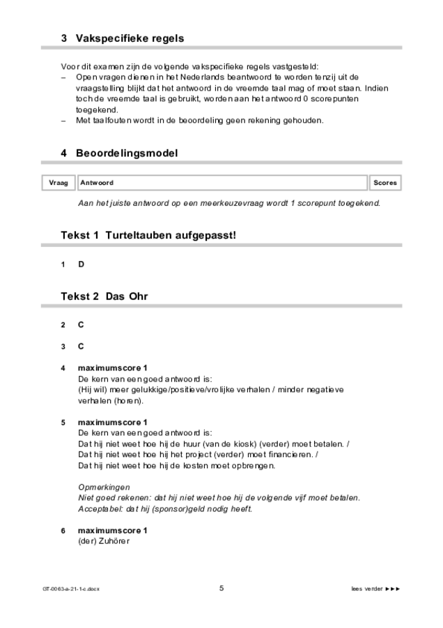 Correctievoorschrift examen VMBO GLTL Duits 2021, tijdvak 1. Pagina 5