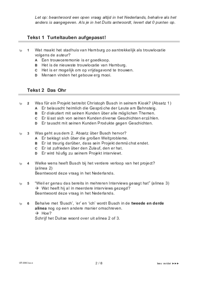 Opgaven examen VMBO GLTL Duits 2021, tijdvak 1. Pagina 2