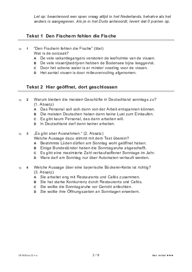 Opgaven examen VMBO GLTL Duits 2022, tijdvak 1. Pagina 2