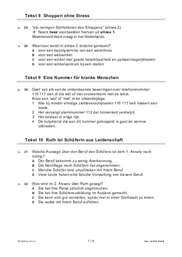 Opgaven examen VMBO GLTL Duits 2022, tijdvak 1. Pagina 7