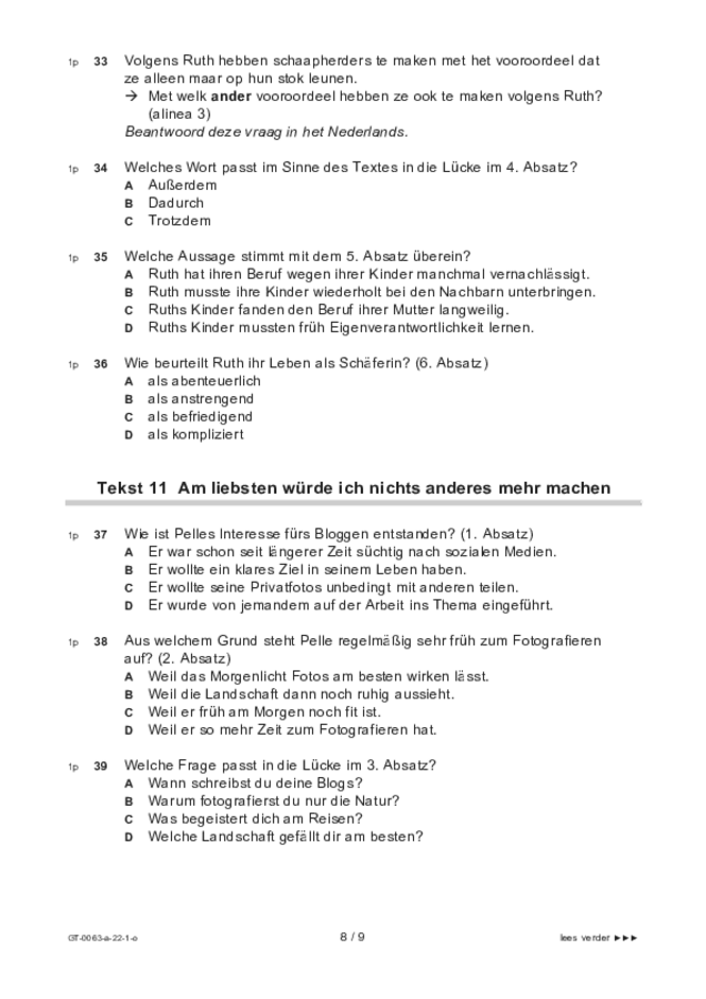 Opgaven examen VMBO GLTL Duits 2022, tijdvak 1. Pagina 8