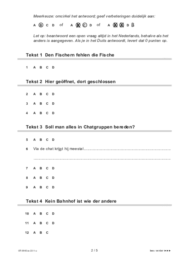 Uitwerkbijlage examen VMBO GLTL Duits 2022, tijdvak 1. Pagina 2