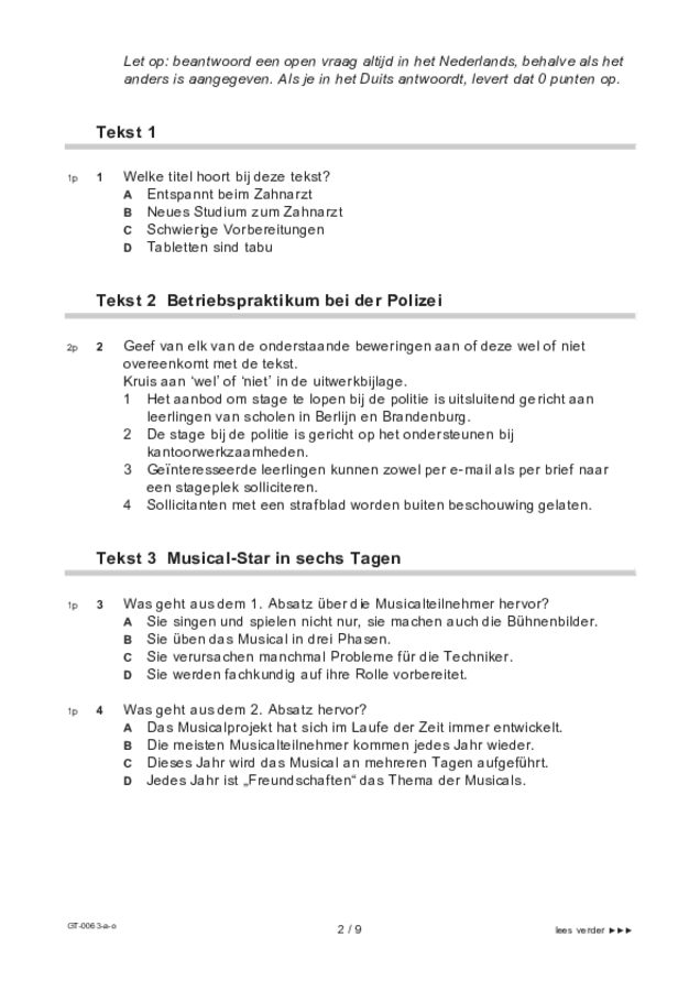 Opgaven examen VMBO GLTL Duits 2022, tijdvak 2. Pagina 2
