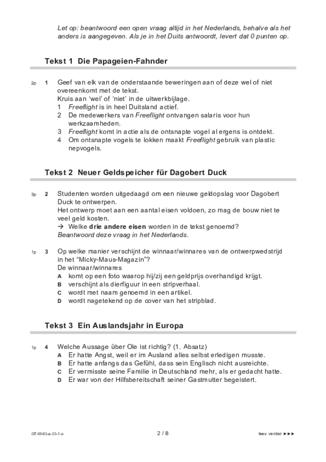 Opgaven examen VMBO GLTL Duits 2023, tijdvak 1. Pagina 2