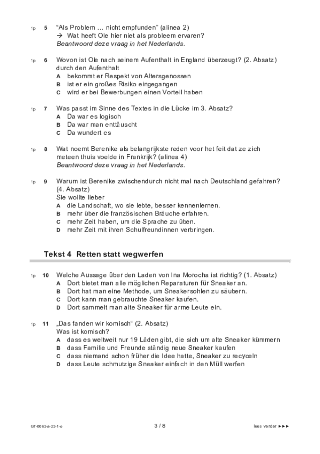 Opgaven examen VMBO GLTL Duits 2023, tijdvak 1. Pagina 3