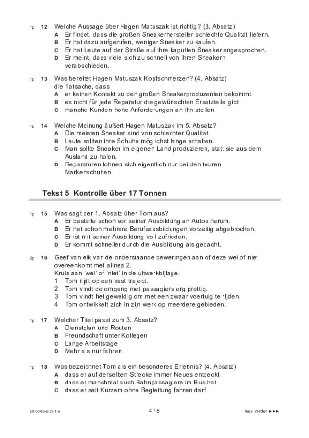 Opgaven examen VMBO GLTL Duits 2023, tijdvak 1. Pagina 4