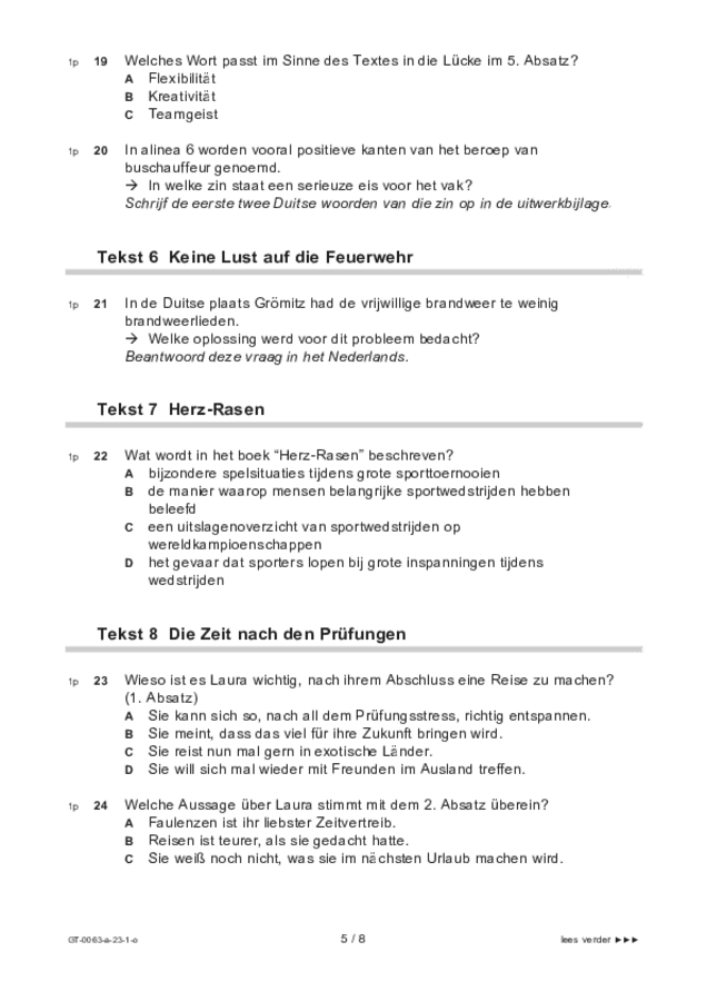 Opgaven examen VMBO GLTL Duits 2023, tijdvak 1. Pagina 5