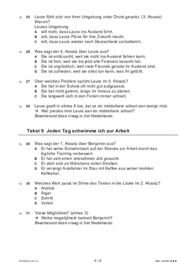 Opgaven examen VMBO GLTL Duits 2023, tijdvak 1. Pagina 6