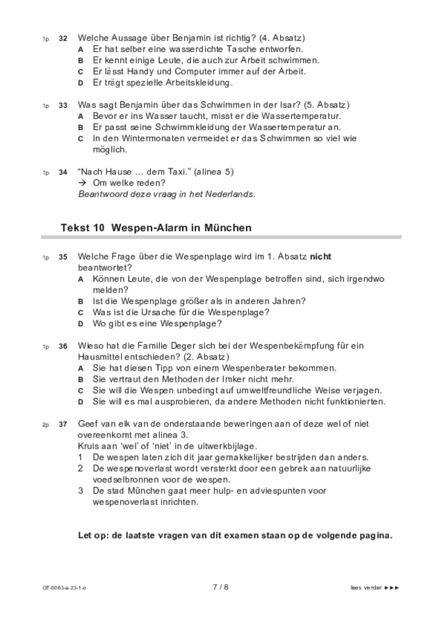 Opgaven examen VMBO GLTL Duits 2023, tijdvak 1. Pagina 7