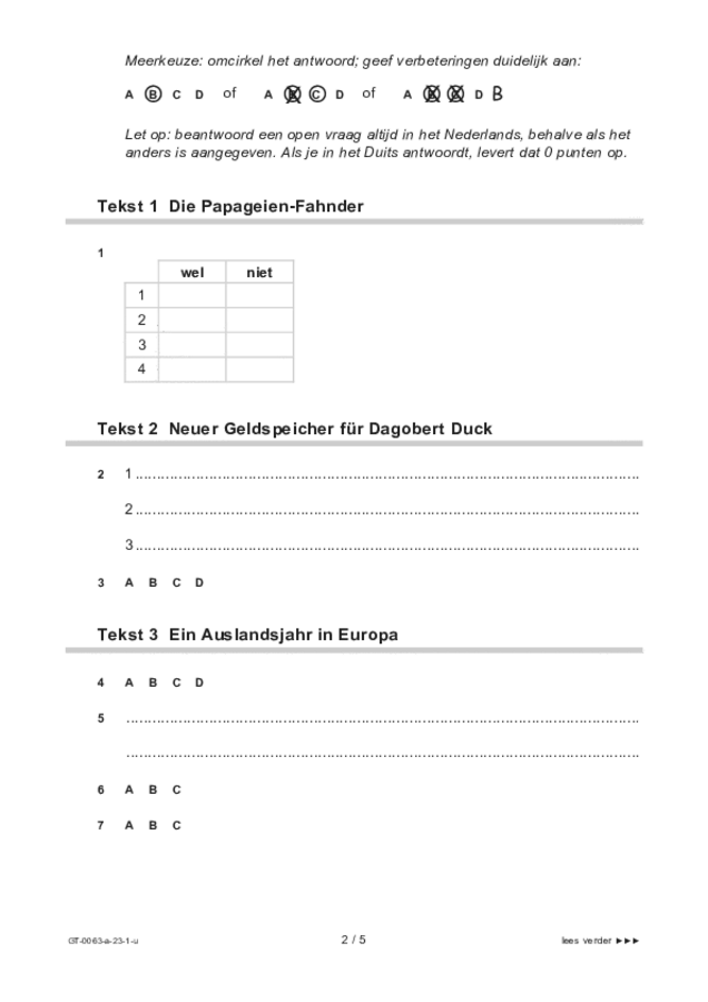 Uitwerkbijlage examen VMBO GLTL Duits 2023, tijdvak 1. Pagina 2