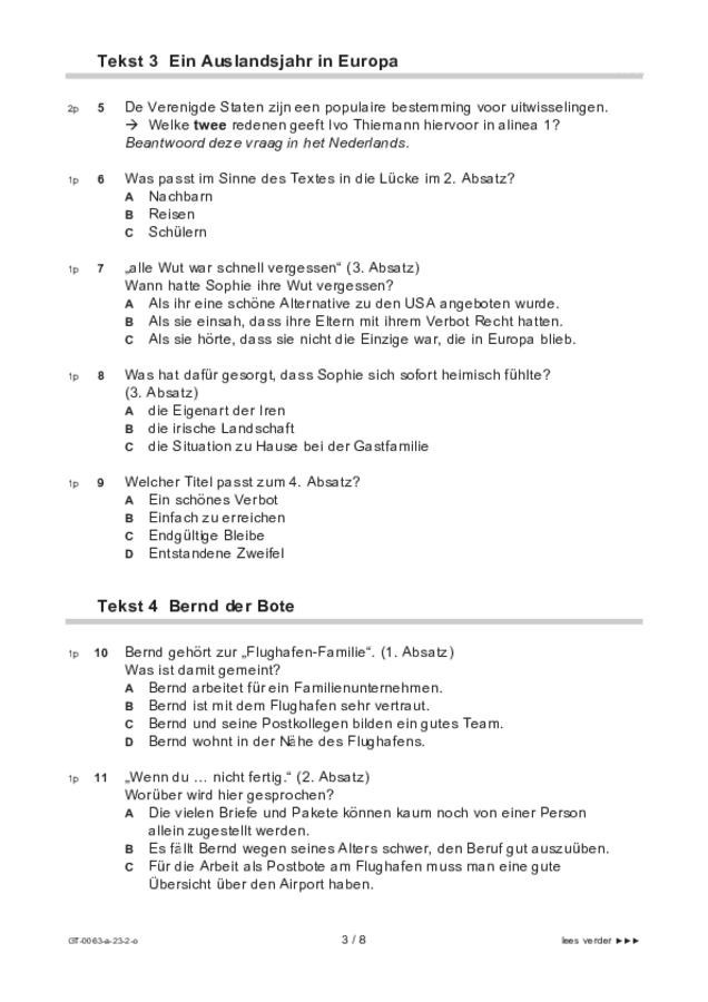 Opgaven examen VMBO GLTL Duits 2023, tijdvak 2. Pagina 3