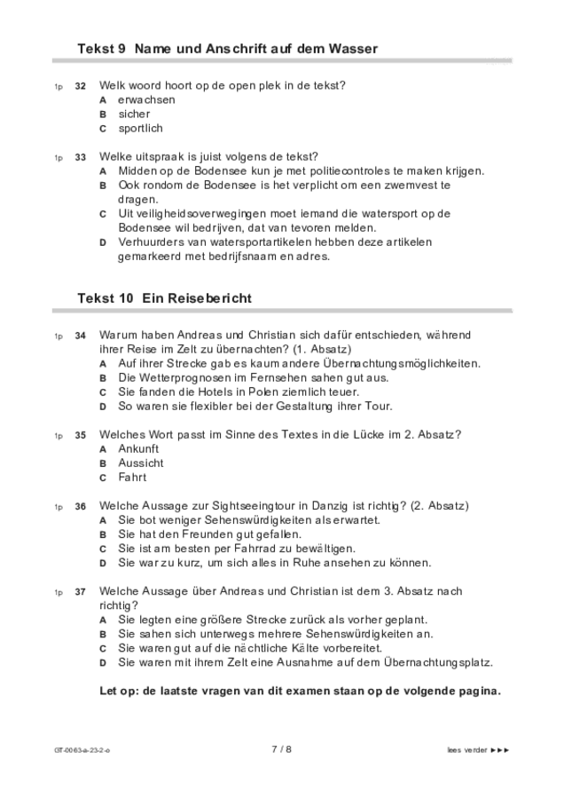 Opgaven examen VMBO GLTL Duits 2023, tijdvak 2. Pagina 7