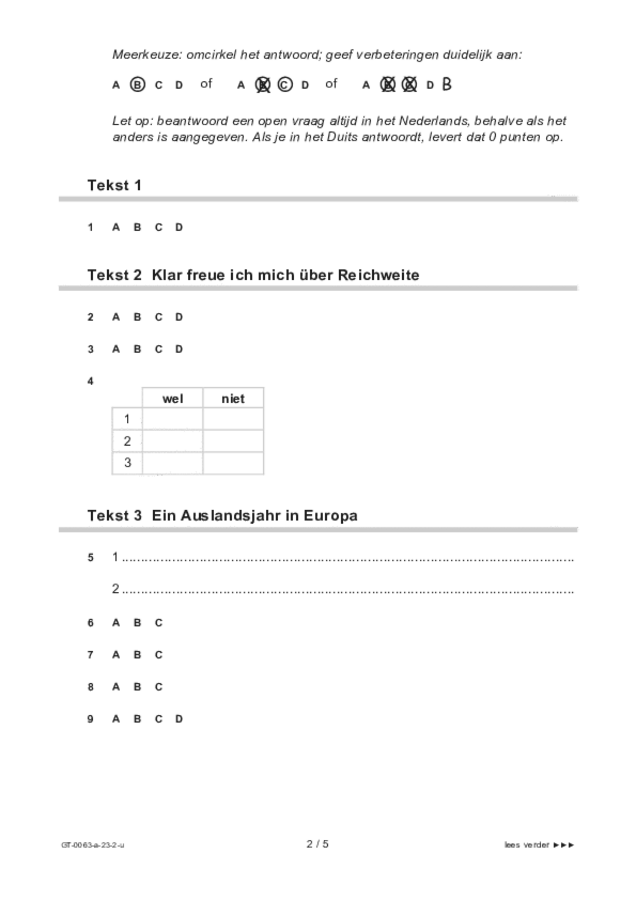Uitwerkbijlage examen VMBO GLTL Duits 2023, tijdvak 2. Pagina 2