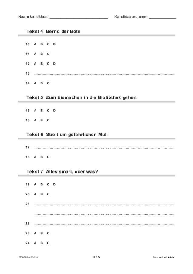 Uitwerkbijlage examen VMBO GLTL Duits 2023, tijdvak 2. Pagina 3