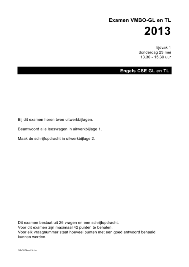 Opgaven examen VMBO GLTL Engels 2013, tijdvak 1. Pagina 1