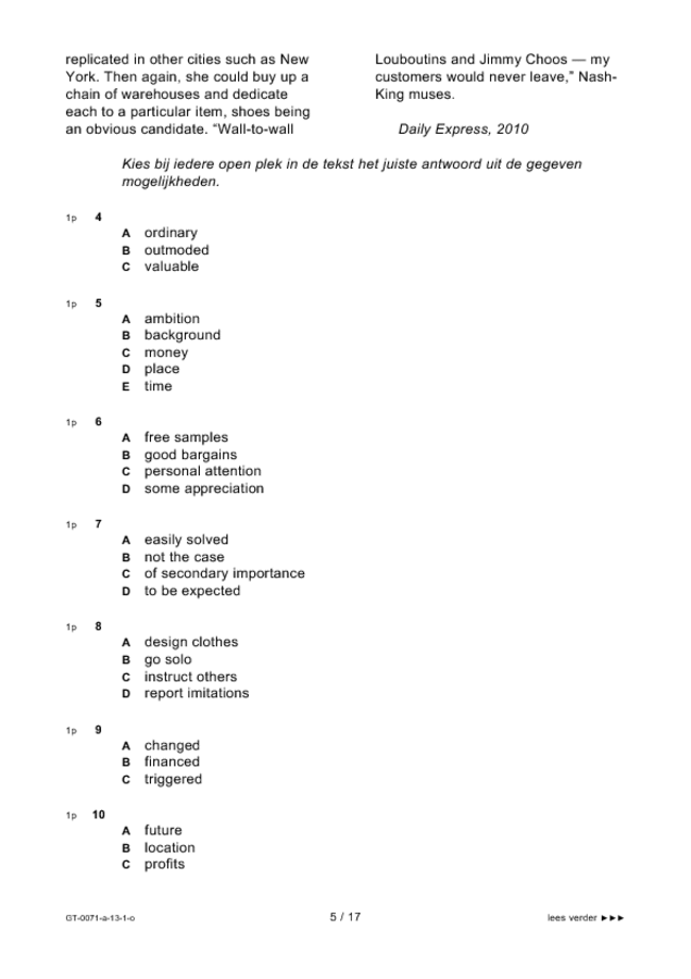 Opgaven examen VMBO GLTL Engels 2013, tijdvak 1. Pagina 5