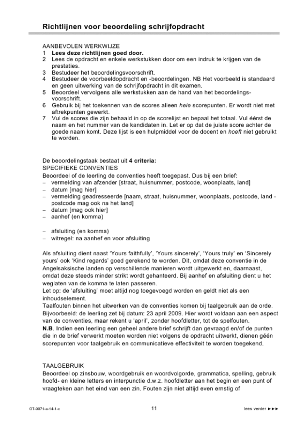 Correctievoorschrift examen VMBO GLTL Engels 2014, tijdvak 1. Pagina 11