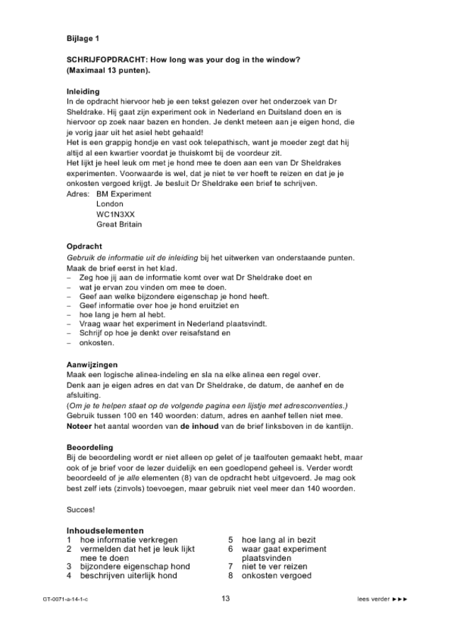 Correctievoorschrift examen VMBO GLTL Engels 2014, tijdvak 1. Pagina 13