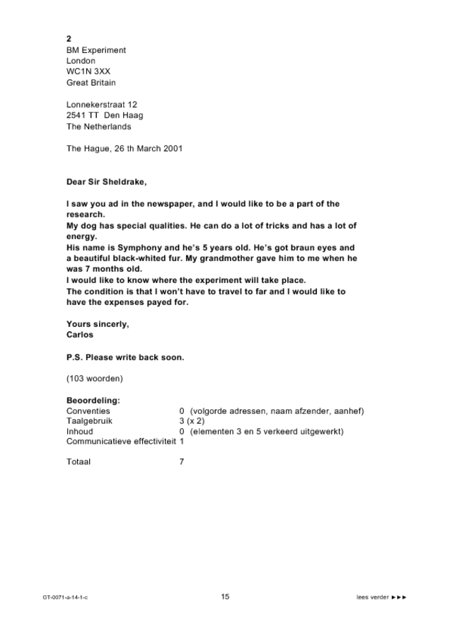 Correctievoorschrift examen VMBO GLTL Engels 2014, tijdvak 1. Pagina 15