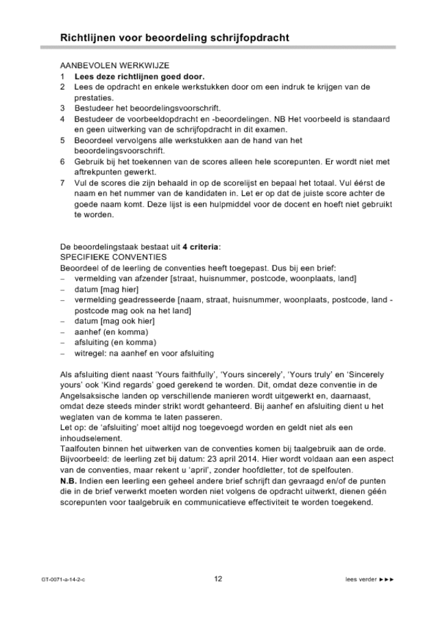 Correctievoorschrift examen VMBO GLTL Engels 2014, tijdvak 2. Pagina 12