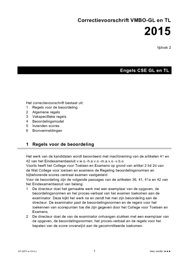 Correctievoorschrift examen VMBO GLTL Engels 2015, tijdvak 2. Pagina 1