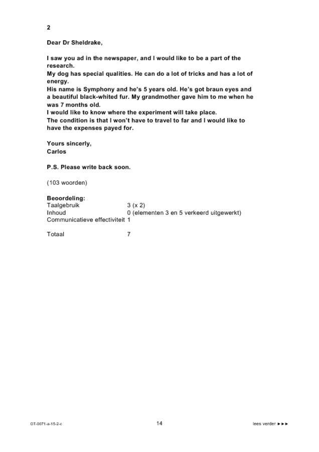 Correctievoorschrift examen VMBO GLTL Engels 2015, tijdvak 2. Pagina 14