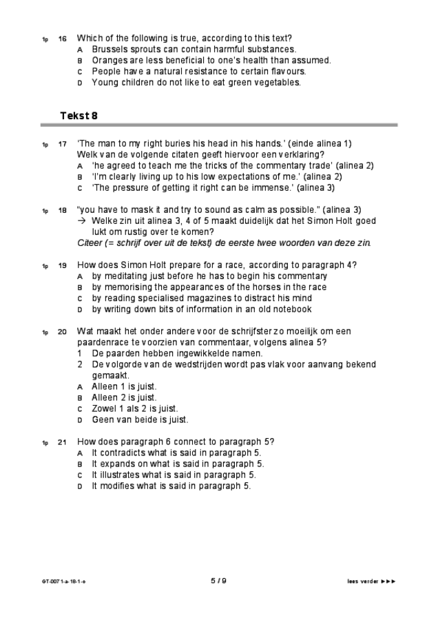 Opgaven examen VMBO GLTL Engels 2018, tijdvak 1. Pagina 5
