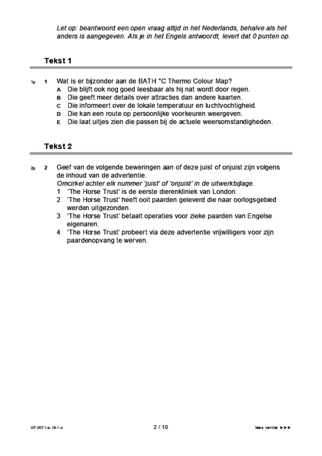 Opgaven examen VMBO GLTL Engels 2019, tijdvak 1. Pagina 2