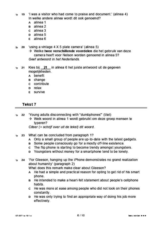 Opgaven examen VMBO GLTL Engels 2019, tijdvak 1. Pagina 6