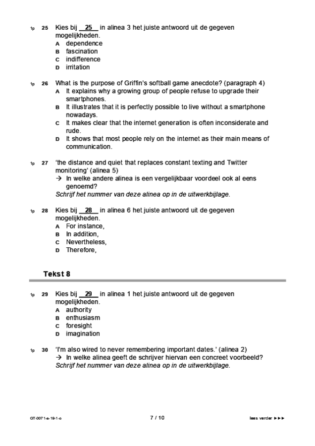 Opgaven examen VMBO GLTL Engels 2019, tijdvak 1. Pagina 7