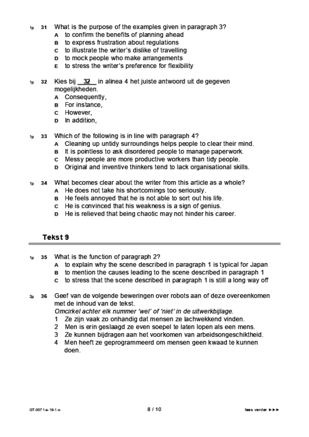 Opgaven examen VMBO GLTL Engels 2019, tijdvak 1. Pagina 8