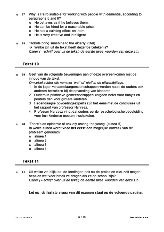 Opgaven examen VMBO GLTL Engels 2019, tijdvak 1. Pagina 9