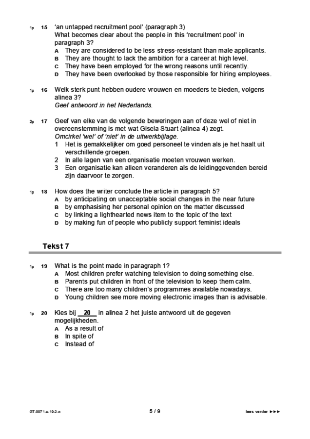 Opgaven examen VMBO GLTL Engels 2019, tijdvak 2. Pagina 5