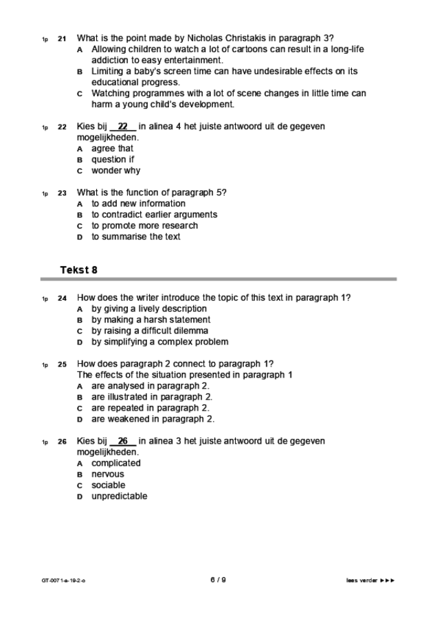 Opgaven examen VMBO GLTL Engels 2019, tijdvak 2. Pagina 6