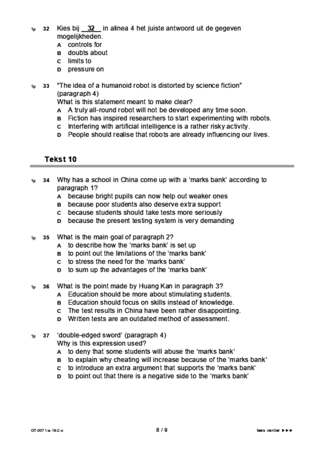 Opgaven examen VMBO GLTL Engels 2019, tijdvak 2. Pagina 8
