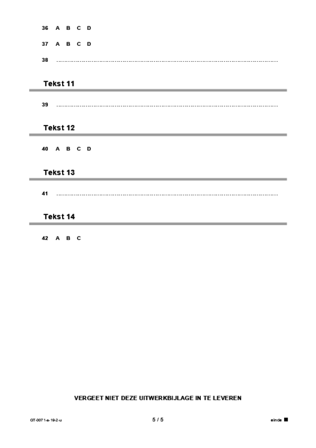 Uitwerkbijlage examen VMBO GLTL Engels 2019, tijdvak 2. Pagina 5