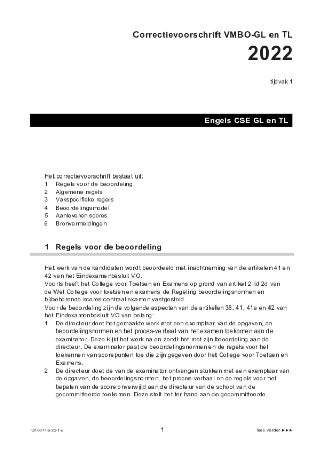 Correctievoorschrift examen VMBO GLTL Engels 2022, tijdvak 1. Pagina 1