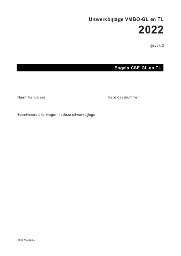 Uitwerkbijlage examen VMBO GLTL Engels 2022, tijdvak 2. Pagina 1