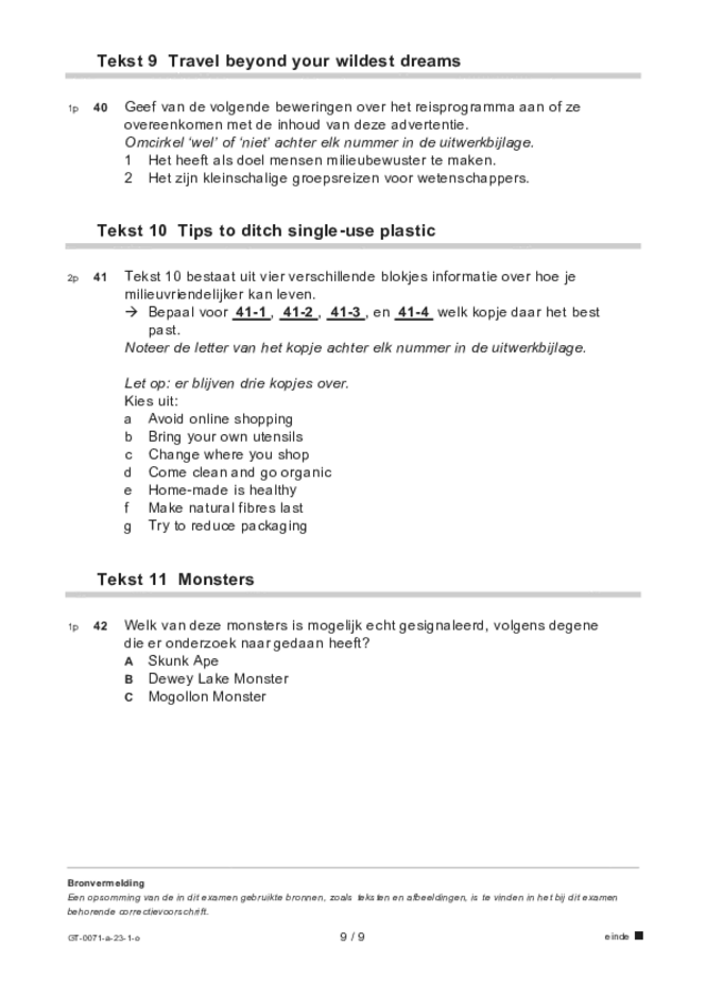 Opgaven examen VMBO GLTL Engels 2023, tijdvak 1. Pagina 9