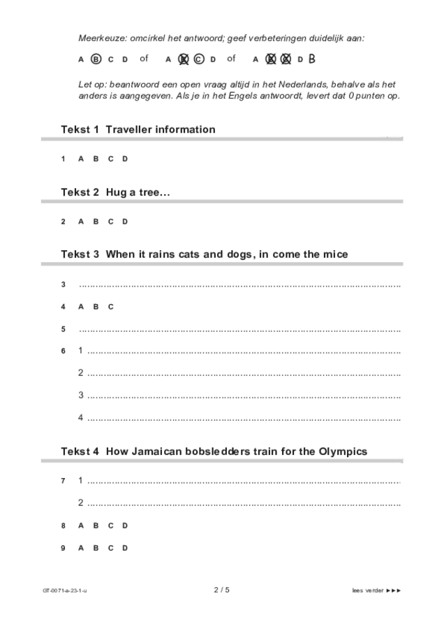 Uitwerkbijlage examen VMBO GLTL Engels 2023, tijdvak 1. Pagina 2