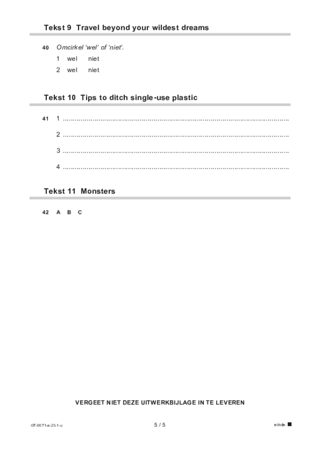 Uitwerkbijlage examen VMBO GLTL Engels 2023, tijdvak 1. Pagina 5
